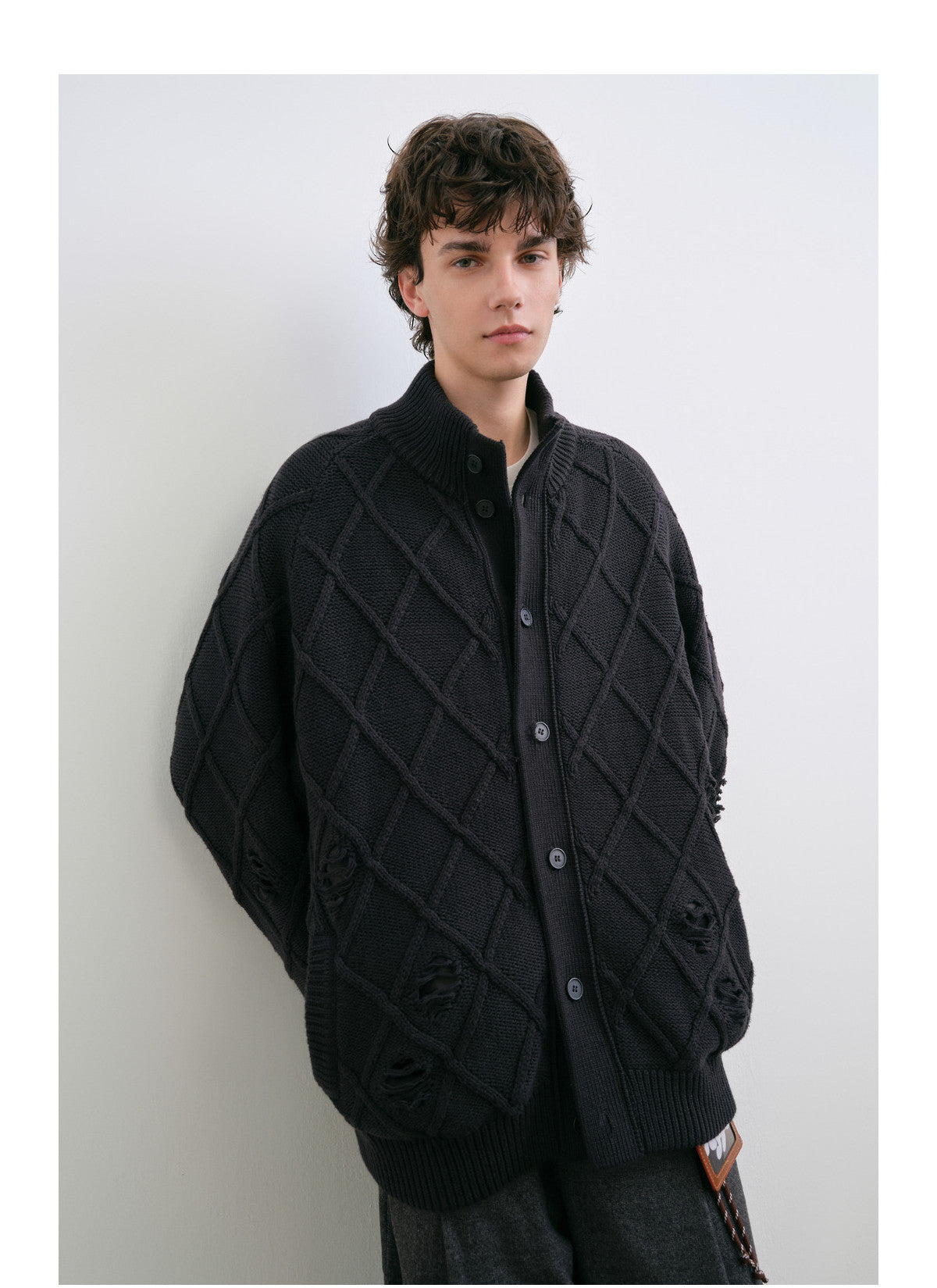 Diamond Jacquard Knit Down Jacket – Men's Oversized Sweater Puffer Coat