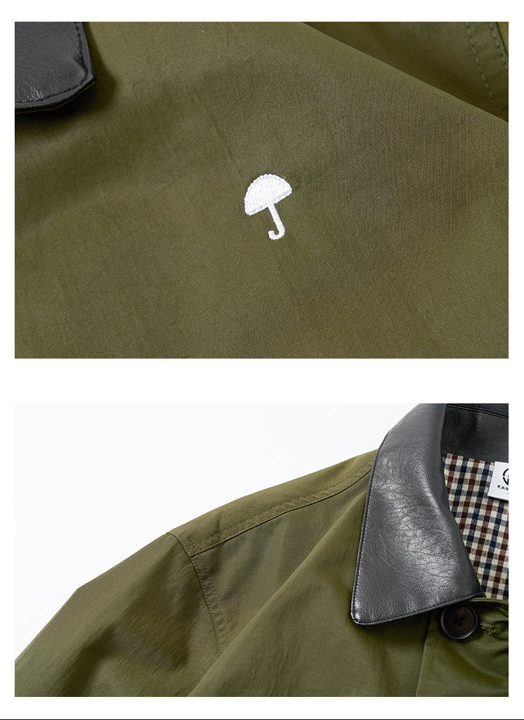 American Vintage Hunting Jacket – Heavy Leather-Collar Harrington Cargo Coat Unisex
