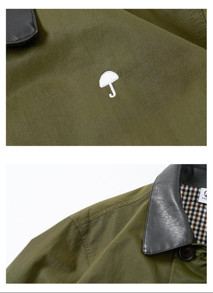 American Vintage Hunting Jacket – Heavy Leather-Collar Harrington Cargo Coat Unisex