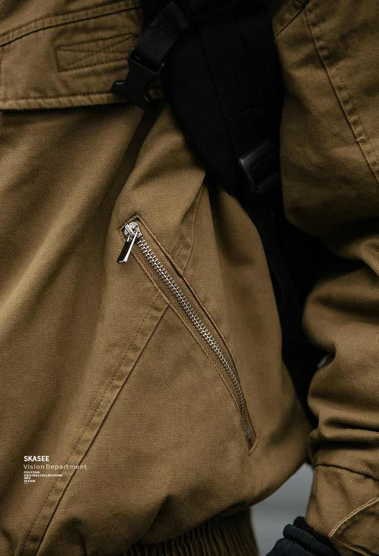 Washed Cargo Flight Jacket – Vintage Drop-Shoulder Oversized Unisex