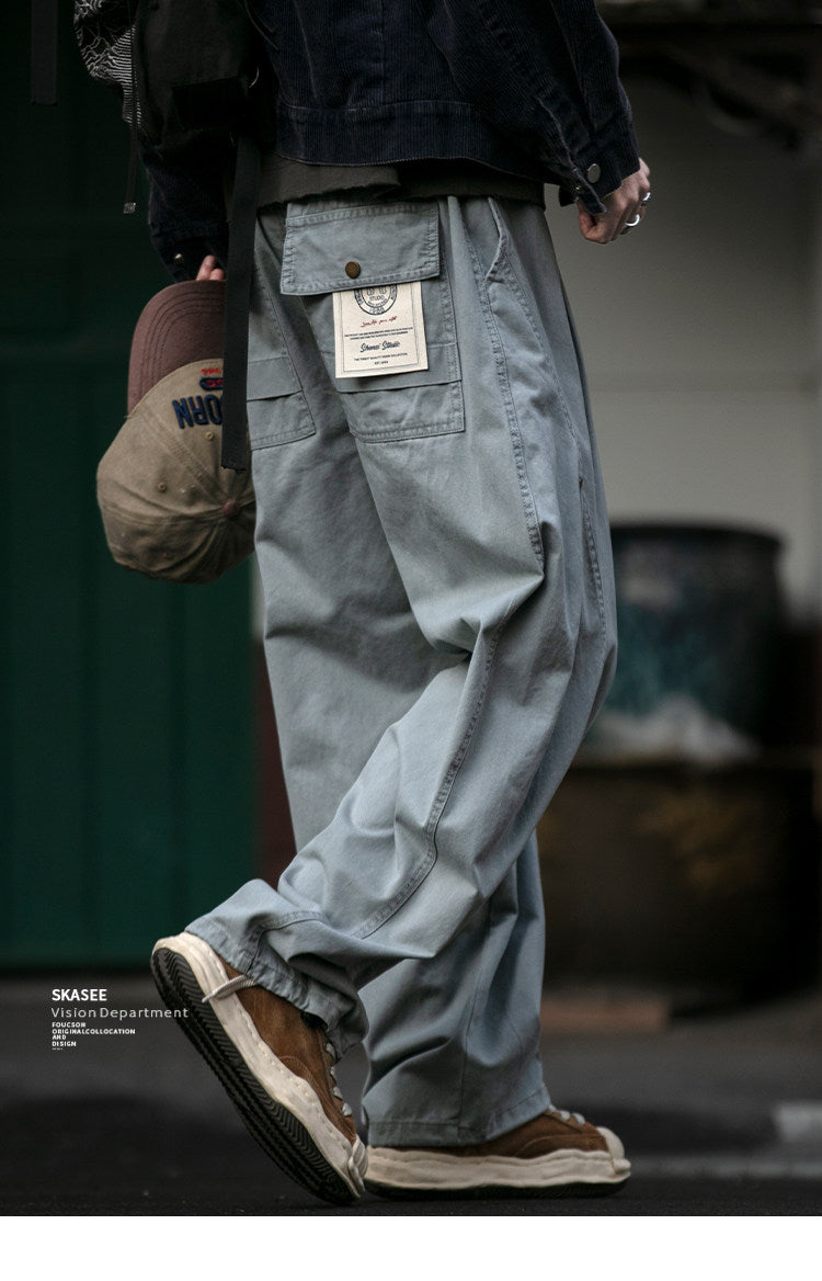 American Vintage Heavyweight Double Pleated Cargo Pants – Wide Leg Drawstring Workwear Trousers for Men | Japanese vintage | yamalin clothes | Yamalinclothes
