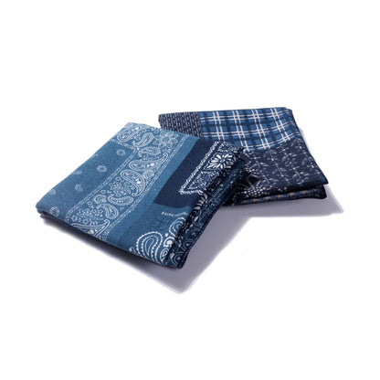 Indigo Paisley Patchwork Bandana – Vintage Cotton Square Scarf