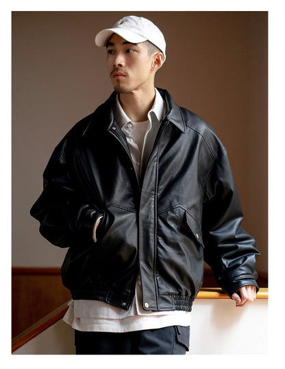 Japanese PU Leather Fleece-Lined Jacket – Men's Oversized Winter Coat – Japanese vintage | yamalin clothes | Yamalinclothes