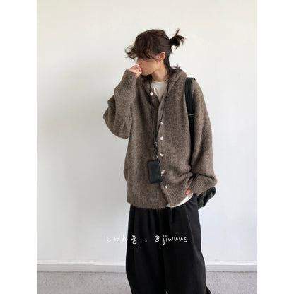 Vintage Hooded Knit Cardigan – Loose Unisex Lazy Style – Japanese vintage | yamalin clothes | Yamalinclothes