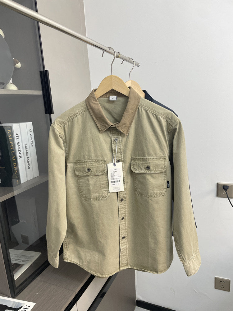 Contrast Stitch Lapel Cotton Shirt – American Retro Workwear Pocket Unisex – Coats Jackets | japanese streetwear | vintage workwear | unisex | Yamalinclothes