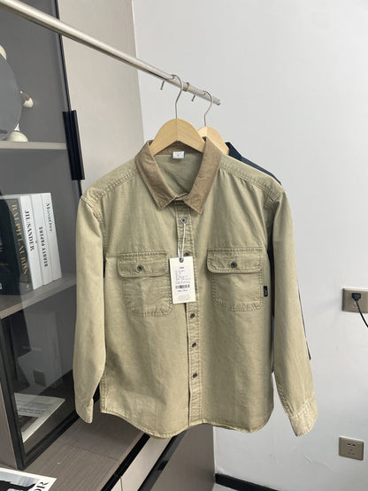 Contrast Stitch Lapel Cotton Shirt – American Retro Workwear Pocket Unisex – Coats Jackets | japanese streetwear | vintage workwear | unisex | Yamalinclothes