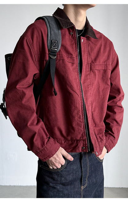 Cotton Canvas Jacket – Washed Red & Corduroy Collar | Yamalinclothes