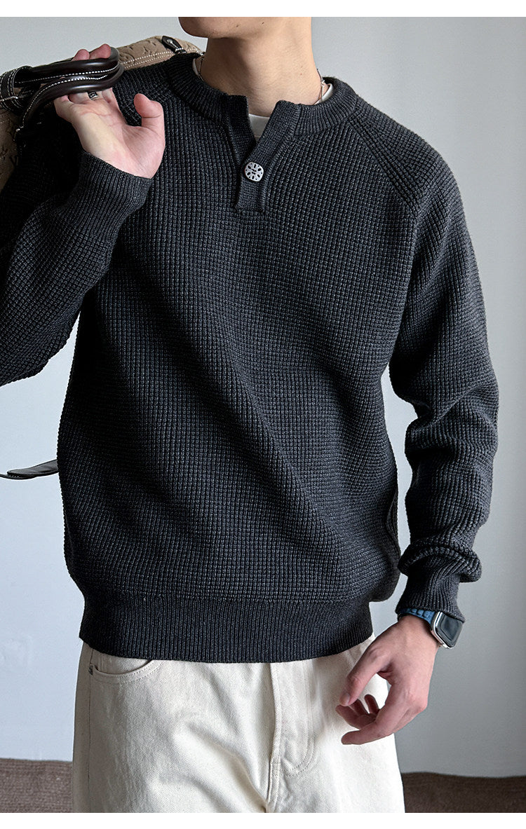 590G Anti-Pilling Henry Collar Button Knit Sweater – Japanese Loose Unisex – Sweater pullover | japanese streetwear | vintage workwear | unisex | Yamalinclothes