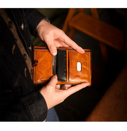 Vegetable Tanned Leather Bifold Wallet – Handmade Retro Card Holder – Japanese vintage | yamalin clothes | Yamalinclothes