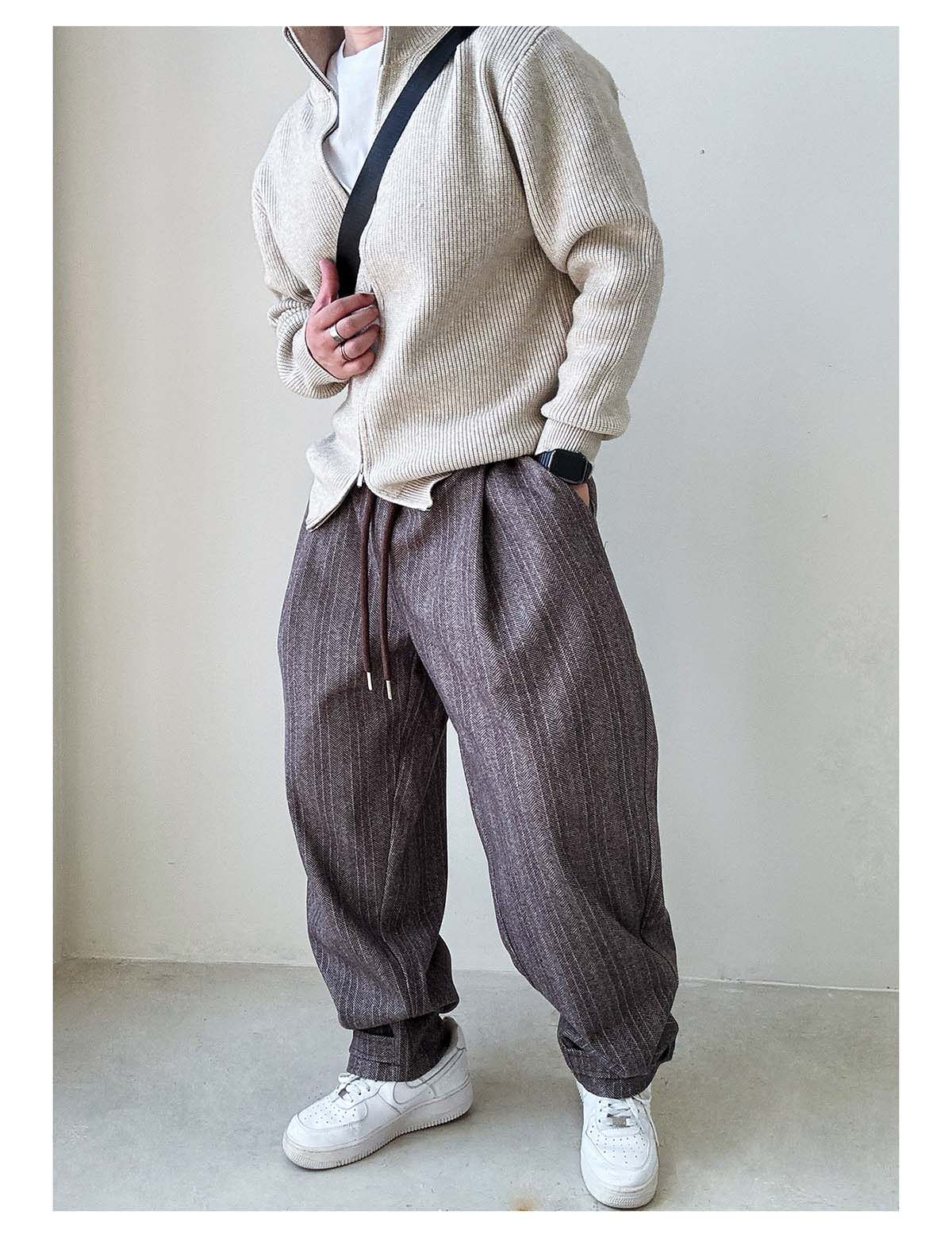 Herringbone Woolen Pants – Relaxed Straight Leg