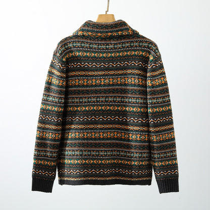 Nordic Fair Isle Knit Cardigan – Wool Blend Jacquard Men – Japanese vintage | yamalin clothes | Yamalinclothes