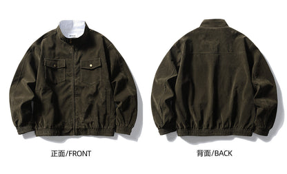 Stripe Patchwork Stand-Collar Harrington Jacket – Oversized Unisex