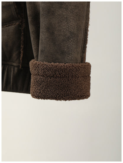 Faux Leather Jacket – Aged Finish & Fleece Collar