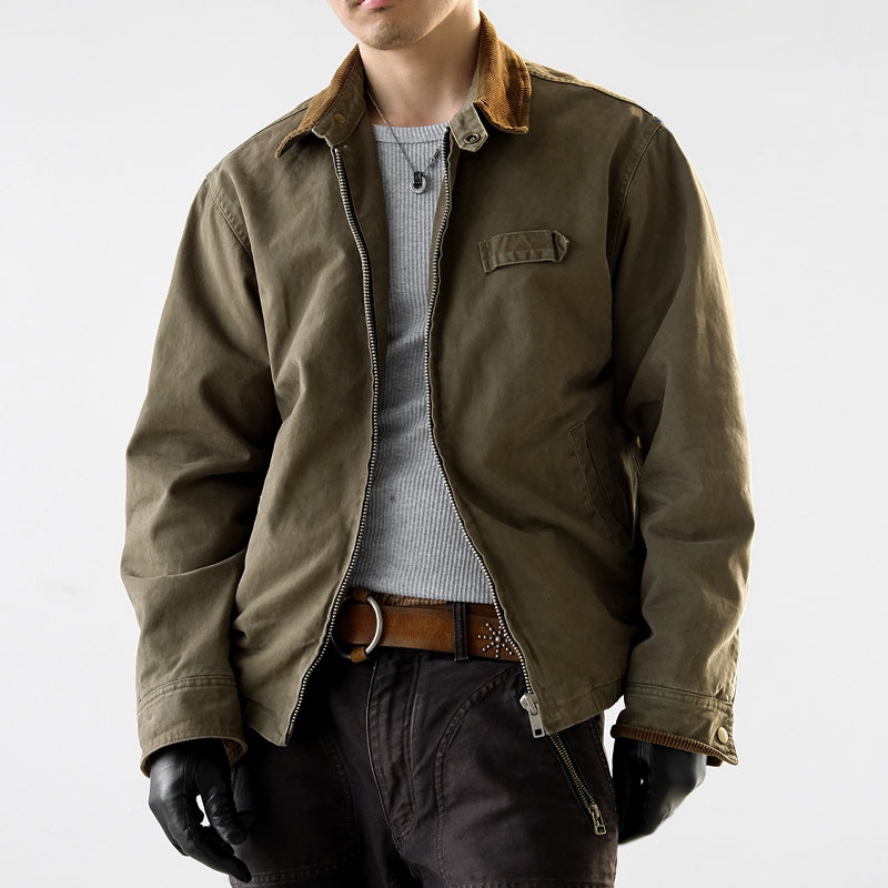Washed Cotton Jacket – Contrast Corduroy Collar | Yamalinclothes