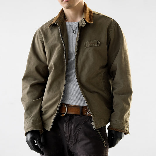 Washed Cotton Jacket – Contrast Corduroy Collar | Yamalinclothes