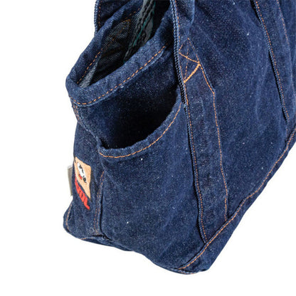 Denim Canvas Embroidery Tote Bag – Cute Cartoon Portable Handbag