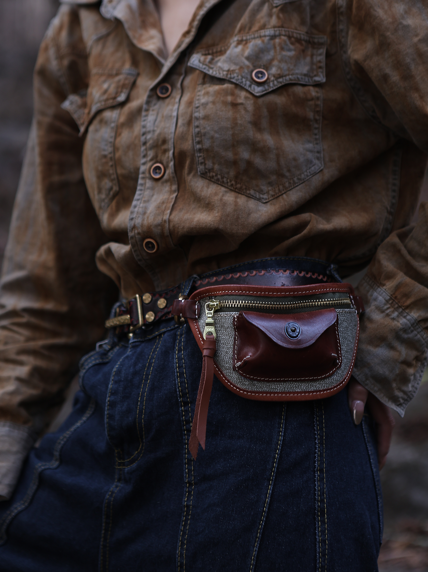 Salt & Pepper Canvas Leather Waist Bag – Handmade Unisex Fanny Pack