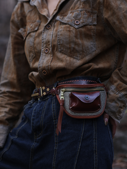 Salt & Pepper Canvas Leather Waist Bag – Handmade Unisex Fanny Pack