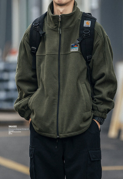 Fleece Padded Stand-Collar Zip Cardigan – Outdoor Oversized Unisex