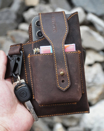 Crazy Horse Leather Phone Waist Bag – Retro Men's Belt Bag