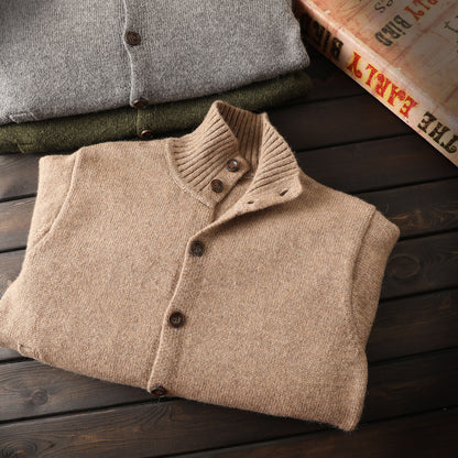 Alpaca Wool Blend Stand-Collar Knit Cardigan – Thickened Oversized Unisex