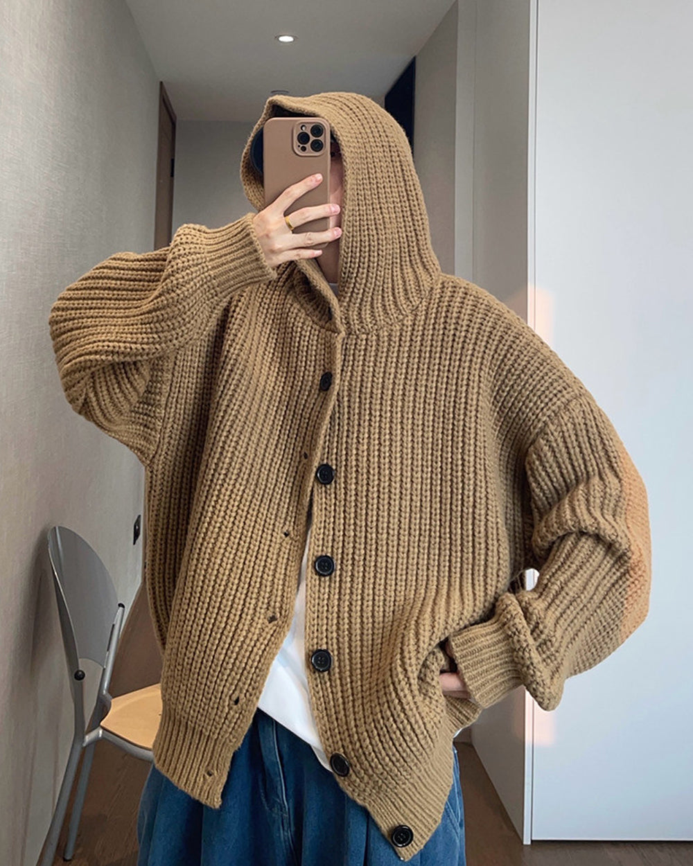 1.5KG Heavyweight Hooded Chunky Knit Button Sweater Coat – Oversized Vintage Winter – Japanese vintage | yamalin clothes | Yamalinclothes