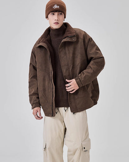 American vintage brown jacket for men, spring/autumn Merrad fleece-lined thickened loose motorcycle couple jacket – Japanese vintage | yamalin clothes | Yamalinclothes