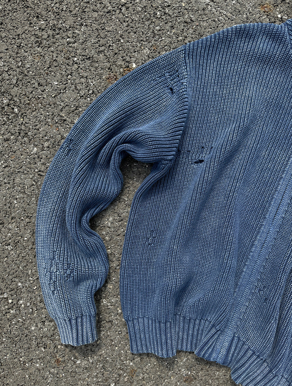 440G Washed Distressed Hooded Knit Zip Cardigan – Japanese Vintage Oversized – Sweater cardigan | japanese streetwear | vintage workwear | unisex | Yamalinclothes