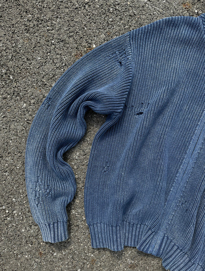 440G Washed Distressed Hooded Knit Zip Cardigan – Japanese Vintage Oversized – Sweater cardigan | japanese streetwear | vintage workwear | unisex | Yamalinclothes