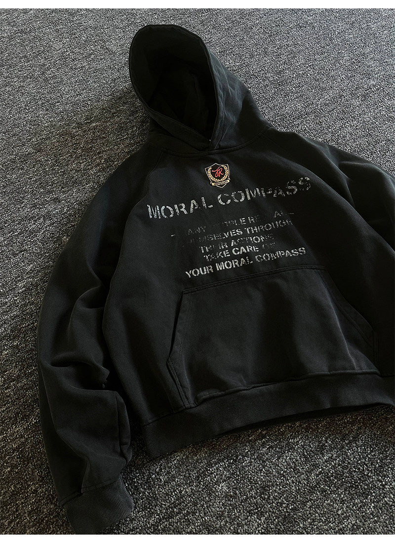 Heavyweight Washed Letter Print Hoodie – Vintage Loose Unisex