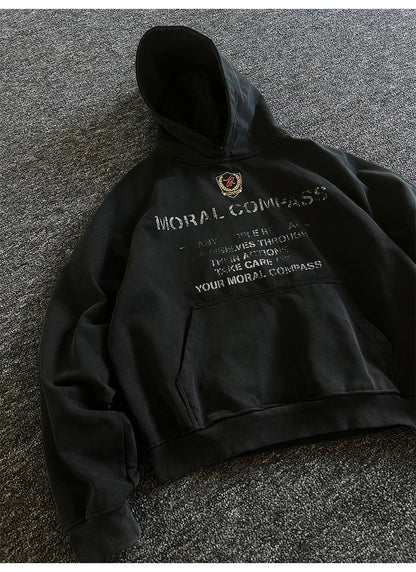 Heavyweight Washed Letter Print Hoodie – Vintage Loose Unisex