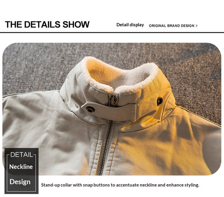 Lambswool Stand Collar Workwear Bomber Jacket – Fleece Lined Unisex Winter
