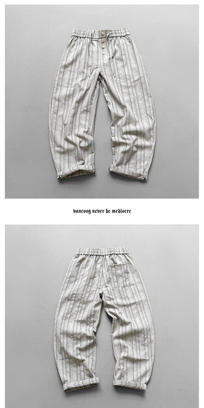 Striped Drapey Wide-Leg Trousers – Loose Vintage Casual Summer Pants Unisex – Japanese vintage | yamalin clothes | Yamalinclothes