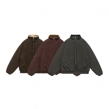 Sherpa-Lined Jacket – Stand Collar & Relaxed Fit | Yamalinclothes