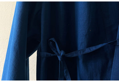 Indigo Dyed Loose Robe Jacket – Japanese Artisan Three-Quarter Sleeve Cardigan