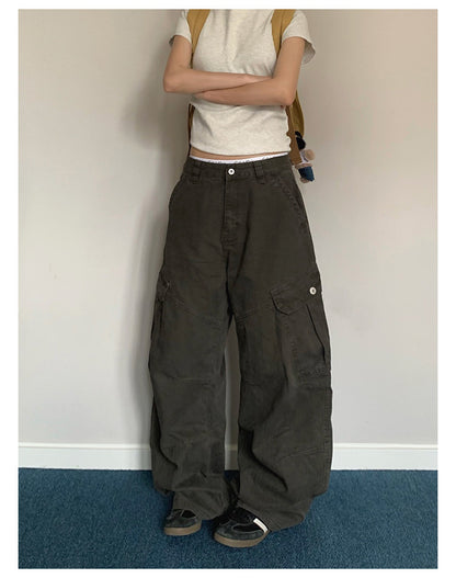 American Retro Multi-Pocket Cargo Pants – Wide-Leg Unisex