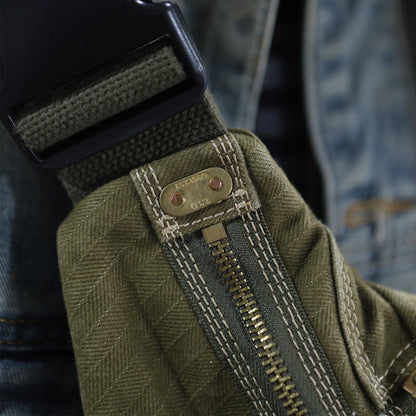 Herringbone Canvas Chest Bag – Motorcycle Crossbody Men