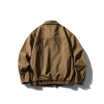 Washed Cotton Lapel Cargo Jacket – Retro Loose Unisex Casual Streetwear