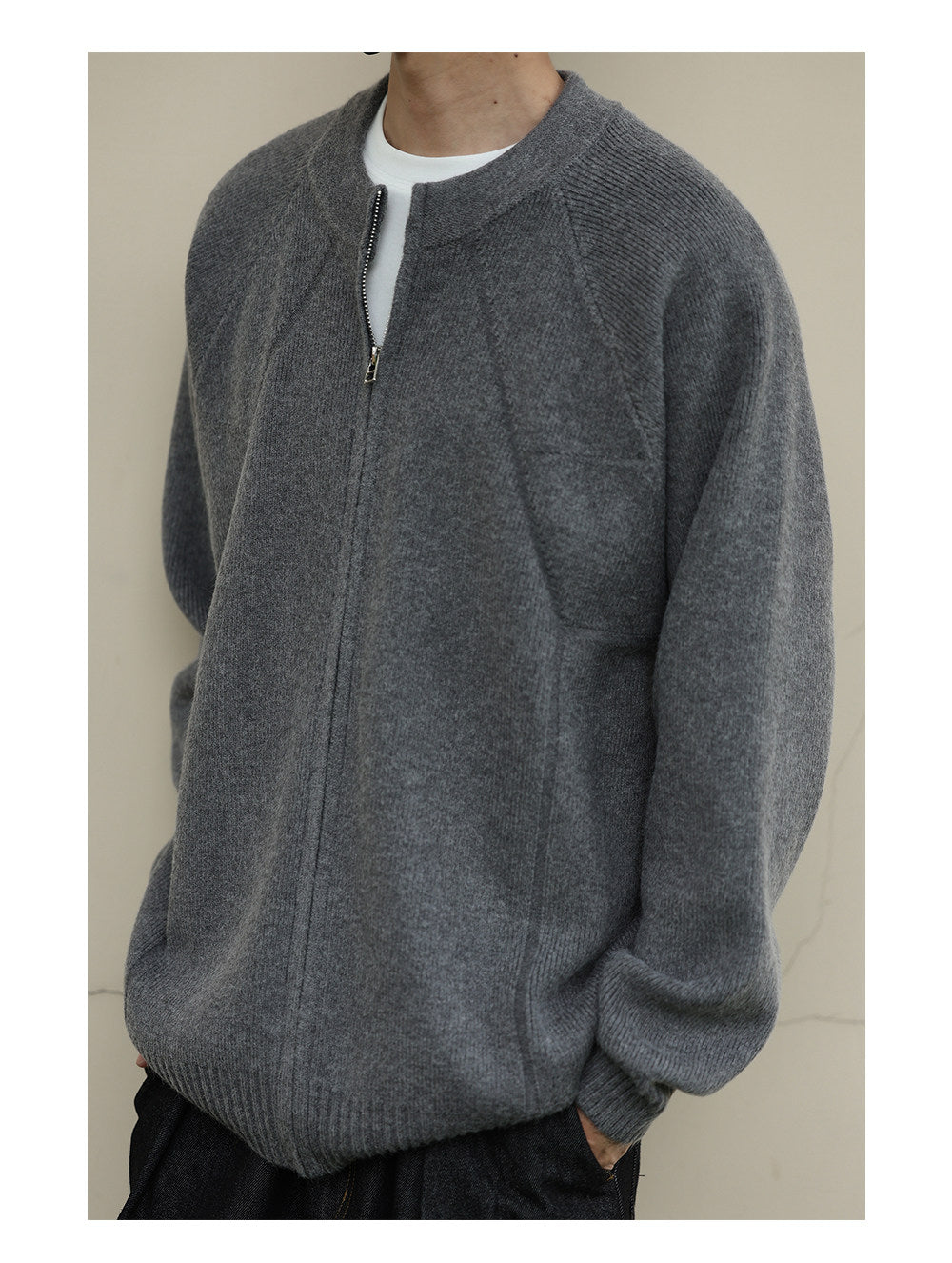 Japanese Zip Stand Collar Knit Cardigan – Loose Men – Japanese vintage | yamalin clothes | Yamalinclothes