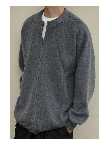 Japanese Zip Stand Collar Knit Cardigan – Loose Men – Japanese vintage | yamalin clothes | Yamalinclothes