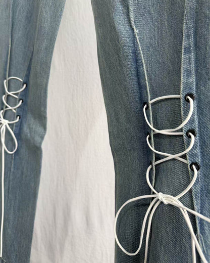 Washed Heavy Duty Jeweled Denim Jeans – Flared & Straight Leg 100% Cotton Streetwear – Japanese vintage | yamalin clothes | Yamalinclothes
