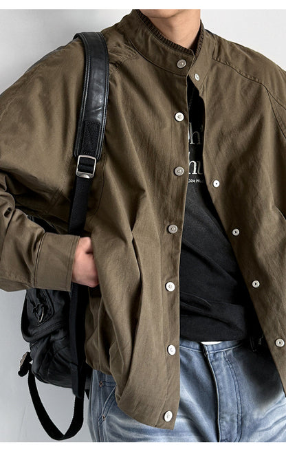 Lyocell Blend Stand-Collar Utility Jacket – Deconstructed Oversized – Japanese vintage | fall outfits 2026 | fall winter outfits | classy winter outfits | lazy comfy outfits | japanese streetwear | vintage workwear | yamalin clothes | Yamalinclothes