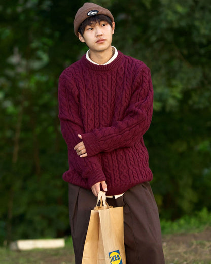 Japanese Jacquard Knit Sweater – Vintage Braided Unisex – Japanese vintage | yamalin clothes | Yamalinclothes