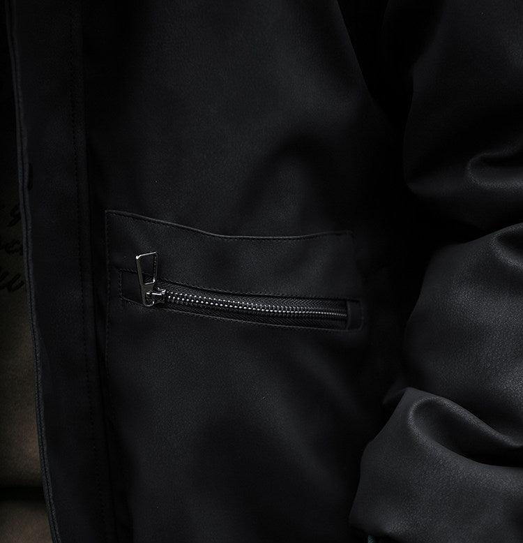 Embroidered Stand Collar Leather Jacket – American Retro Thickened Windproof Unisex – Coats Jackets | japanese streetwear | vintage workwear | unisex | Yamalinclothes