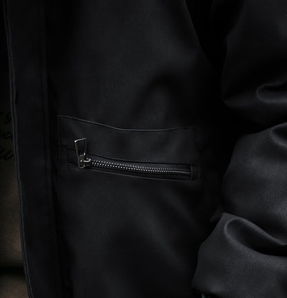 Embroidered Stand Collar Leather Jacket – American Retro Thickened Windproof Unisex – Coats Jackets | japanese streetwear | vintage workwear | unisex | Yamalinclothes