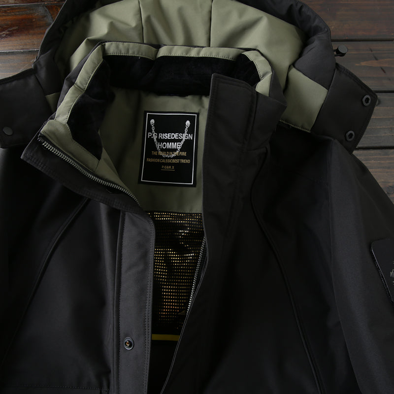 Men's Winter Outdoor 700 Fill Power Down Jacket - Windproof Waterproof Hooded Mid-Length Cold-Resistant Coat