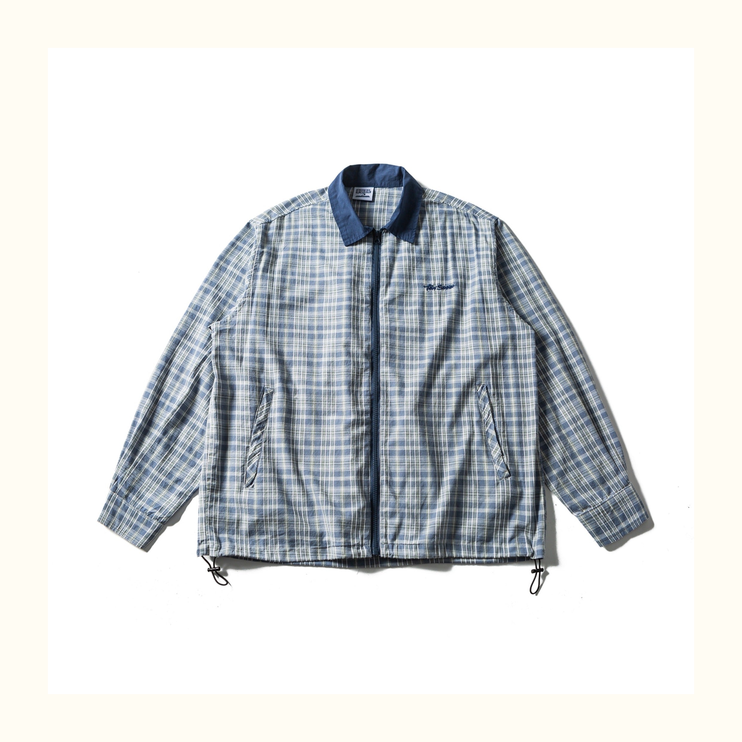 American Retro Workwear Plaid Shirt – Loose Zip-Pocket, Turn-Down Collar (Unisex)