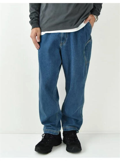 Japanese Washed Distressed Cropped Jeans – Elastic Waist Relaxed Fit Streetwear