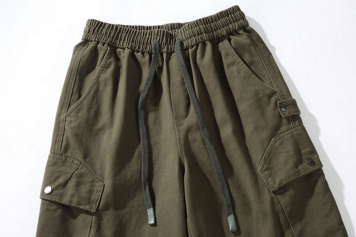Cotton Cargo Pants – Washed Twill & Drawstring Waist