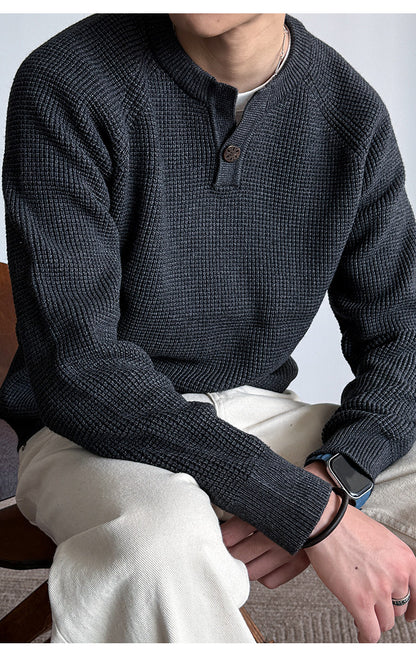 590G Anti-Pilling Henry Collar Button Knit Sweater – Japanese Loose Unisex – Sweater pullover | japanese streetwear | vintage workwear | unisex | Yamalinclothes
